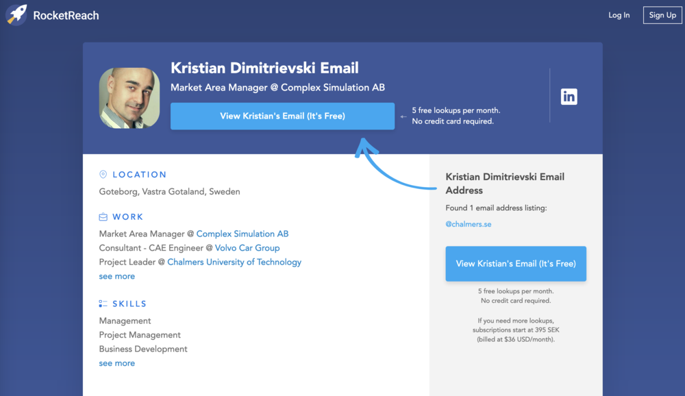 Kristian Dimitrievski Rocket Reach page