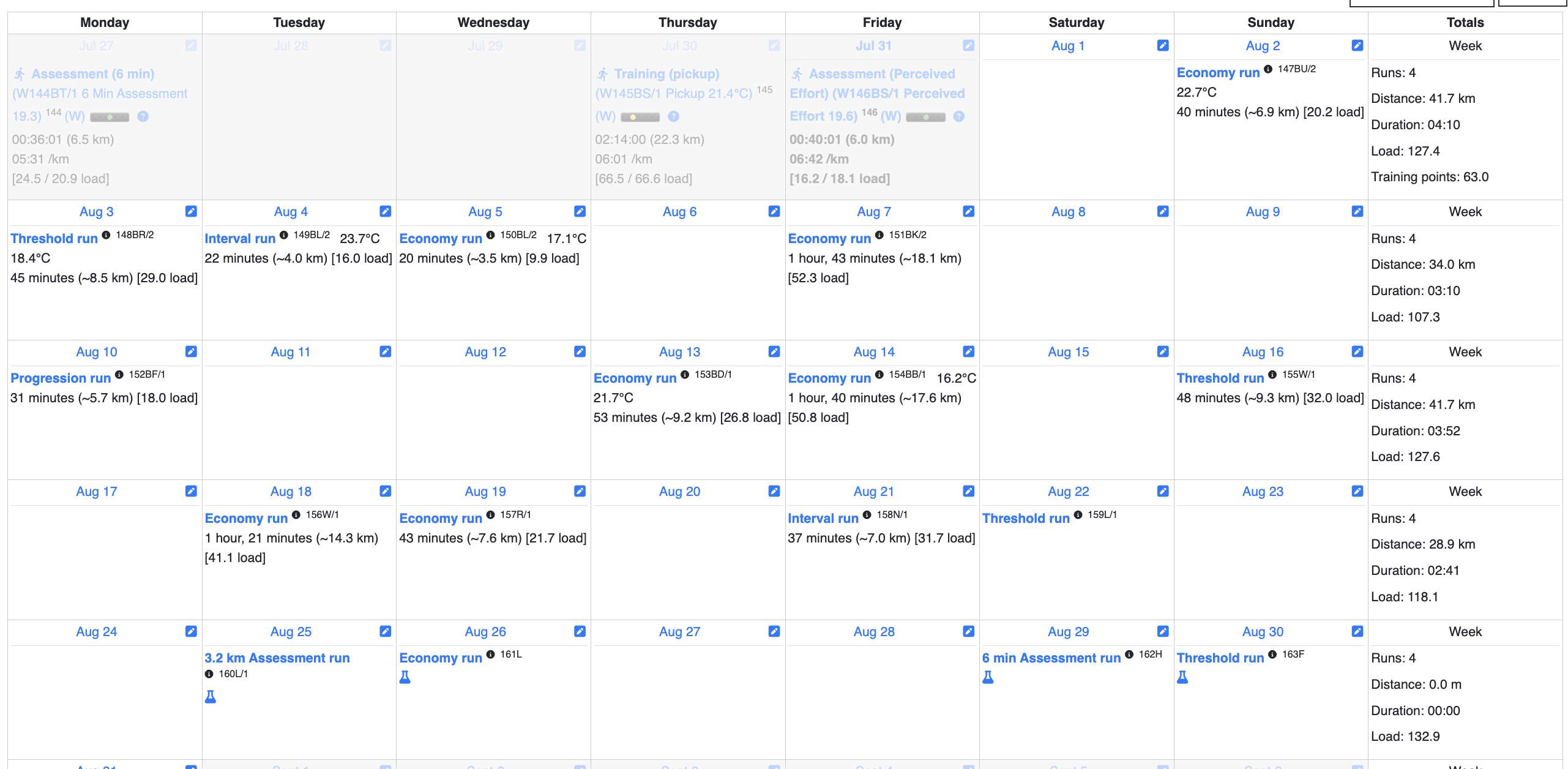 TrainAsOne training schedule